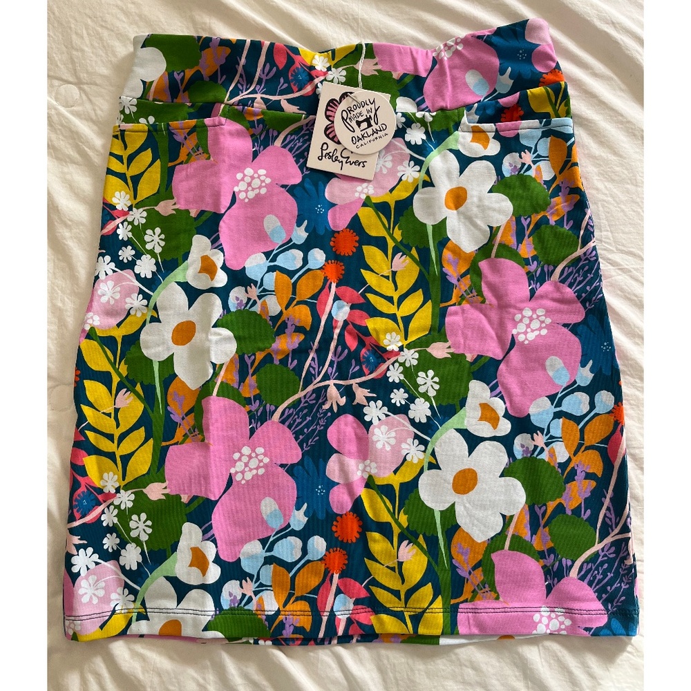 NWT Lesley Evers FREYA skirt Meadow Flower Teal Size M Medium